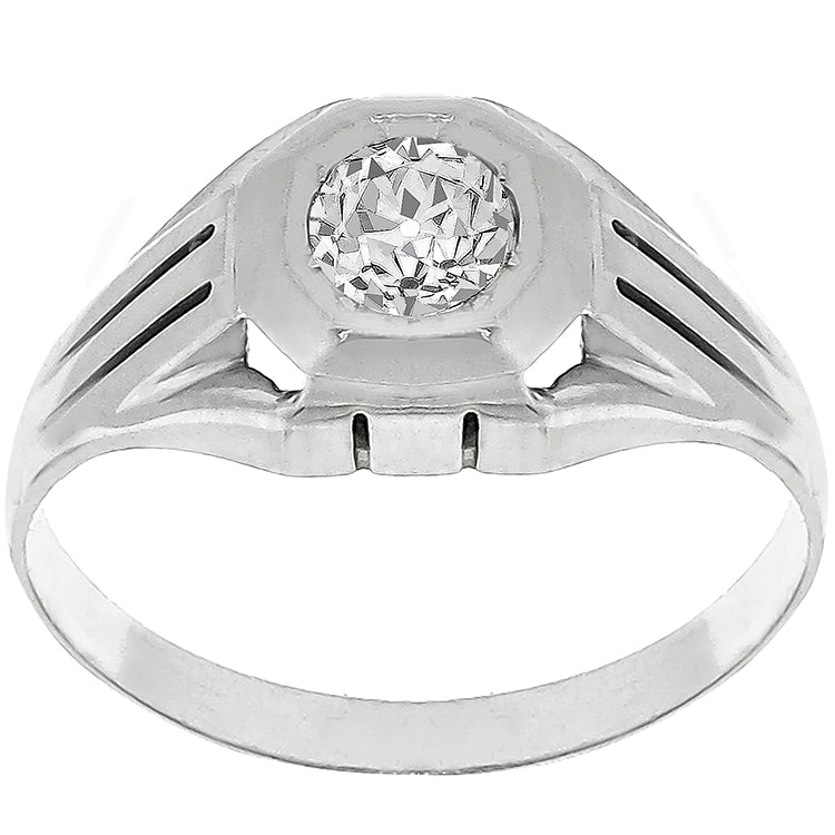 Estate 0.68ct Old Mine  Brilliant Diamond Solitaire  18k White Gold Ring