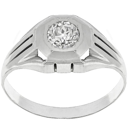 Estate 0.68ct Old Mine  Brilliant Diamond Solitaire  18k White Gold Ring