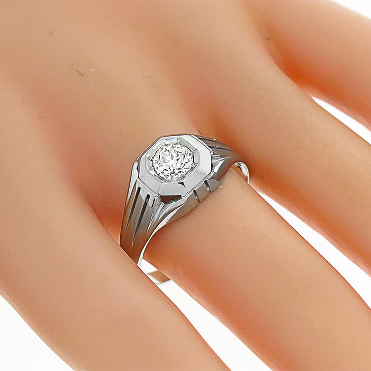 Estate 0.68ct Old Mine  Brilliant Diamond Solitaire  18k White Gold Ring