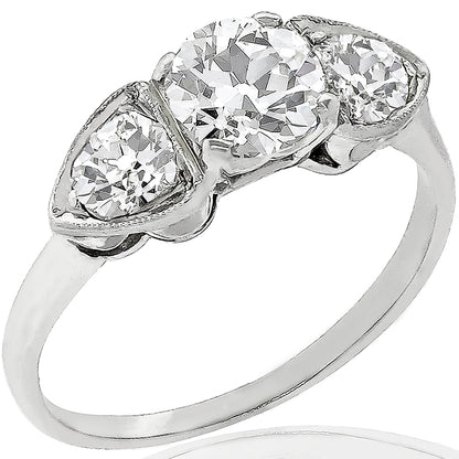 Edwardian 0.87ct Old European Cut Diamond 18k White Gold Anniversary Ring