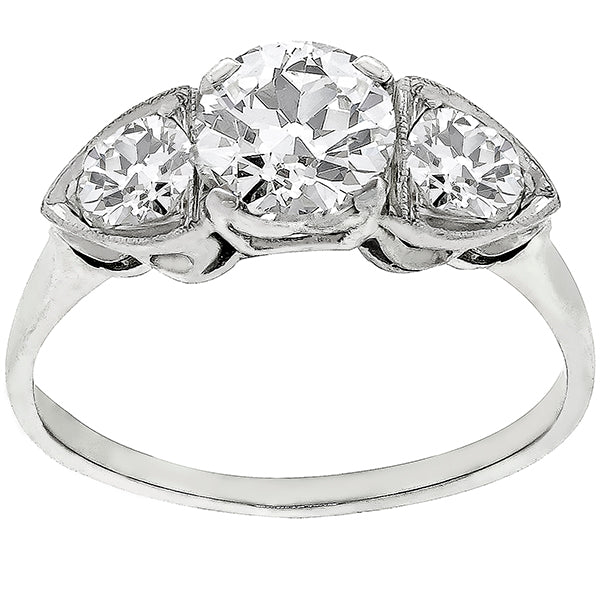 Edwardian 0.87ct Old European Cut Diamond 18k White Gold Anniversary Ring