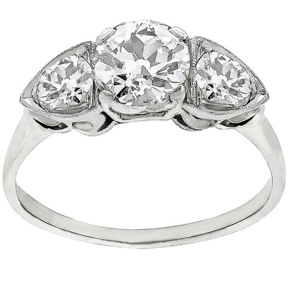 Edwardian 0.87ct Old European Cut Diamond 18k White Gold Anniversary Ring