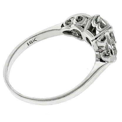 Edwardian 0.87ct Old European Cut Diamond 18k White Gold Anniversary Ring