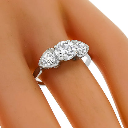 Edwardian 0.87ct Old European Cut Diamond 18k White Gold Anniversary Ring