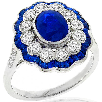 Art Deco Style 1.32ct Sapphire 0.88ct Diamond Gold Ring
