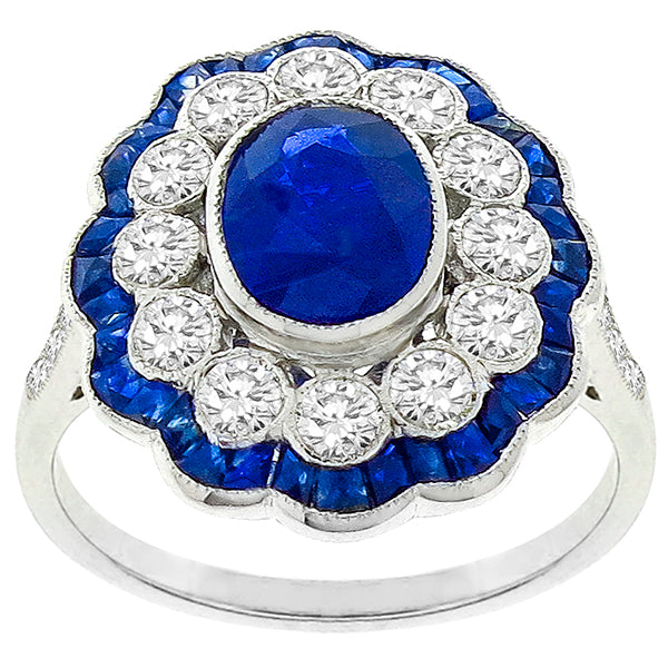 Art Deco Style 1.32ct Sapphire 0.88ct Diamond Gold Ring