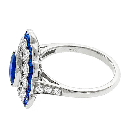 Art Deco Style 1.32ct Sapphire 0.88ct Diamond Gold Ring