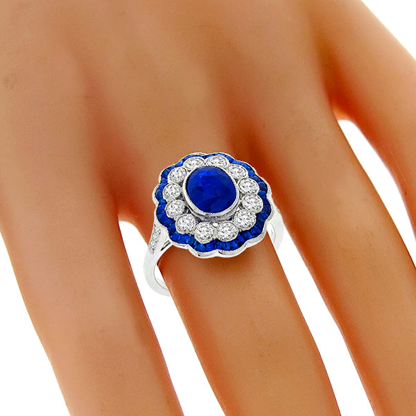 Art Deco Style 1.32ct Sapphire 0.88ct Diamond Gold Ring