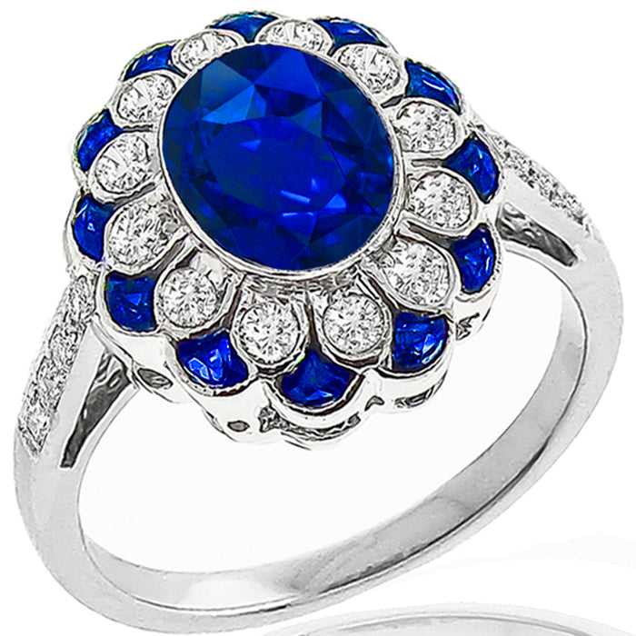 Art Deco Style 2.08ct Sapphire Diamond 18 White Gold Ring