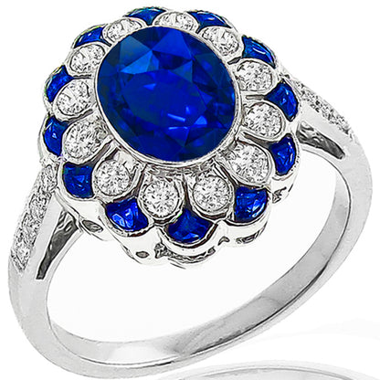 Art Deco Style 2.08ct Sapphire Diamond 18 White Gold Ring
