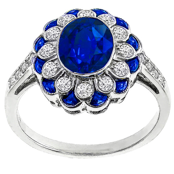 Art Deco Style 2.08ct Sapphire Diamond 18 White Gold Ring
