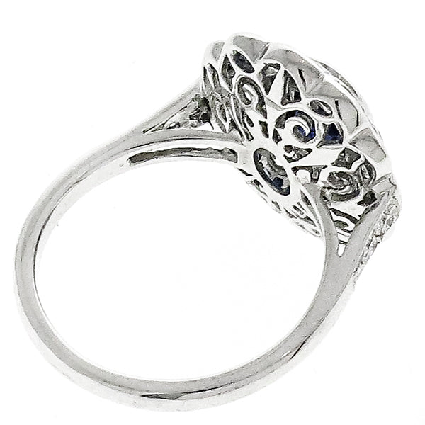 Art Deco Style 2.08ct Sapphire Diamond 18 White Gold Ring