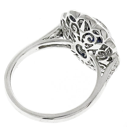 Art Deco Style 2.08ct Sapphire Diamond 18 White Gold Ring