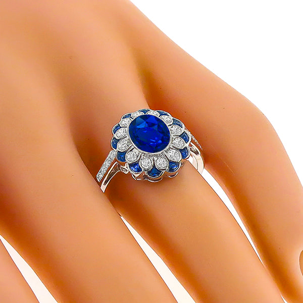 Art Deco Style 2.08ct Sapphire Diamond 18 White Gold Ring