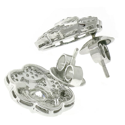 Vintage  0.90ct Center 2.64ct Side Round Cut Diamonds 18k White Gold Earrings