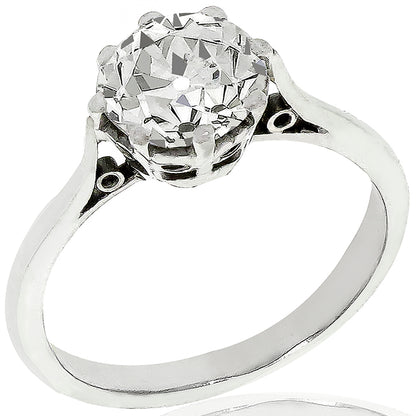 Edwardian 1.60ct Old Mine Brilliant Diamond Solitaire Engagement Platinum Ring