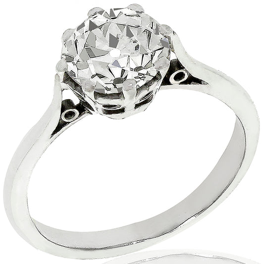 Edwardian 1.60ct Old Mine Brilliant Diamond Solitaire Engagement Platinum Ring