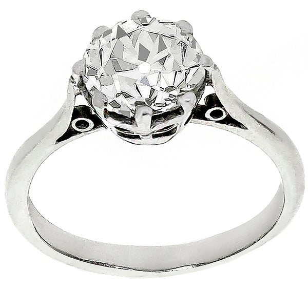 Edwardian 1.60ct Old Mine Brilliant Diamond Solitaire Engagement Platinum Ring