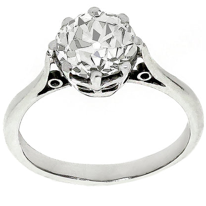 Edwardian 1.60ct Old Mine Brilliant Diamond Solitaire Engagement Platinum Ring