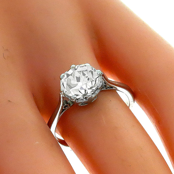 Edwardian 1.60ct Old Mine Brilliant Diamond Solitaire Engagement Platinum Ring