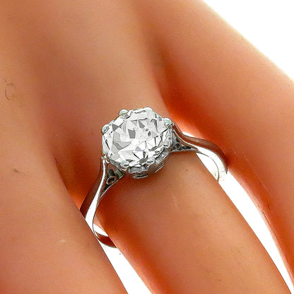 Edwardian 1.60ct Old Mine Brilliant Diamond Solitaire Engagement Platinum Ring