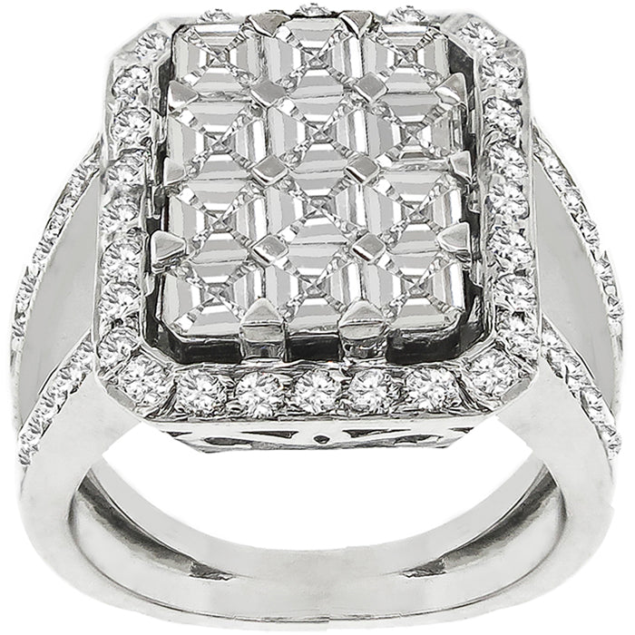 Estate 1.80ct Asscher And 1.50ct Round Brilliant Diamond 18k White Gold Ring