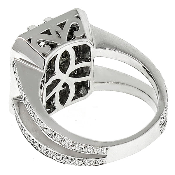 Estate 1.80ct Asscher And 1.50ct Round Brilliant Diamond 18k White Gold Ring