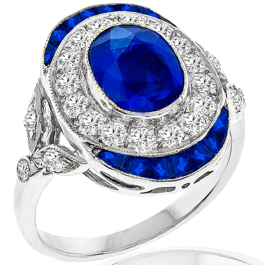 Art Deco Style 1.96ct Sapphire 0.83ct Diamond  18 karat Gold Ring