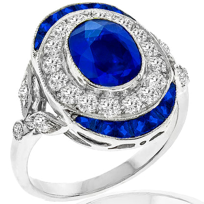 Art Deco Style 1.96ct Sapphire 0.83ct Diamond  18 karat Gold Ring