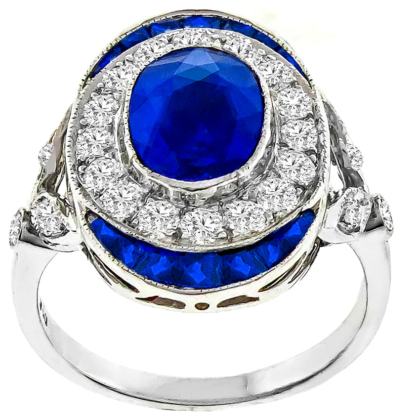 Art Deco Style 1.96ct Sapphire 0.83ct Diamond  18 karat Gold Ring