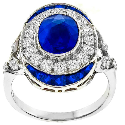 Art Deco Style 1.96ct Sapphire 0.83ct Diamond  18 karat Gold Ring
