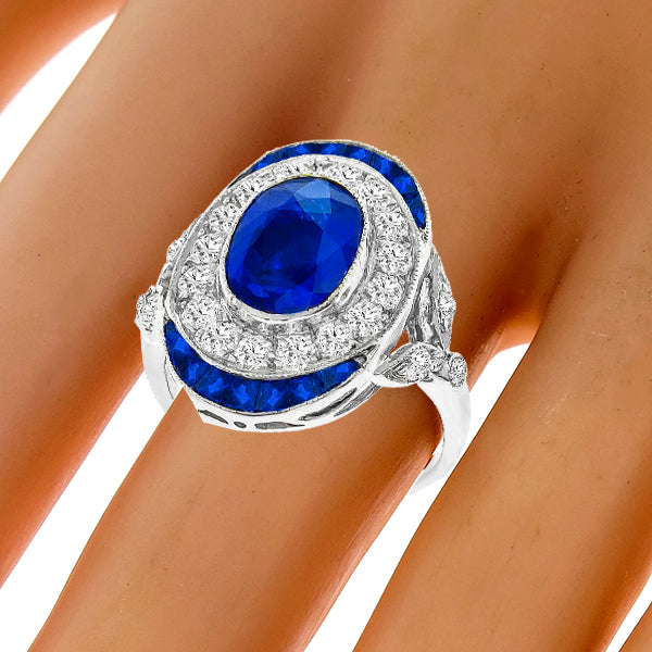 Art Deco Style 1.96ct Sapphire 0.83ct Diamond  18 karat Gold Ring