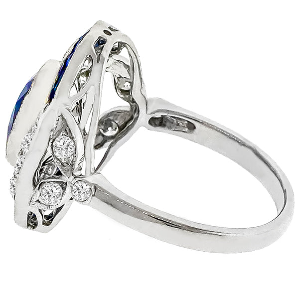 Art Deco Style 1.96ct Sapphire 0.83ct Diamond  18 karat Gold Ring