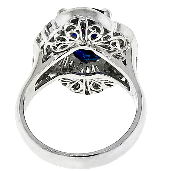 Vintage 2.41ct Sapphire Baguette Diamond Ring in Platinum