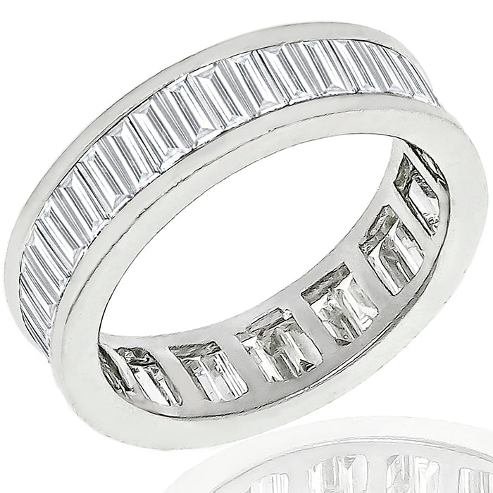 Estate 3.41ct Baguette Brilliant Diamond Eternity 18k White Gold Wedding Band