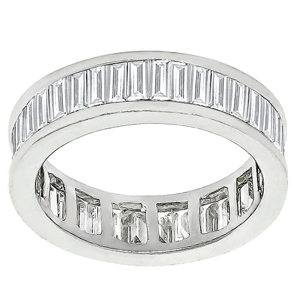 Estate 3.41ct Baguette Brilliant Diamond Eternity 18k White Gold Wedding Band