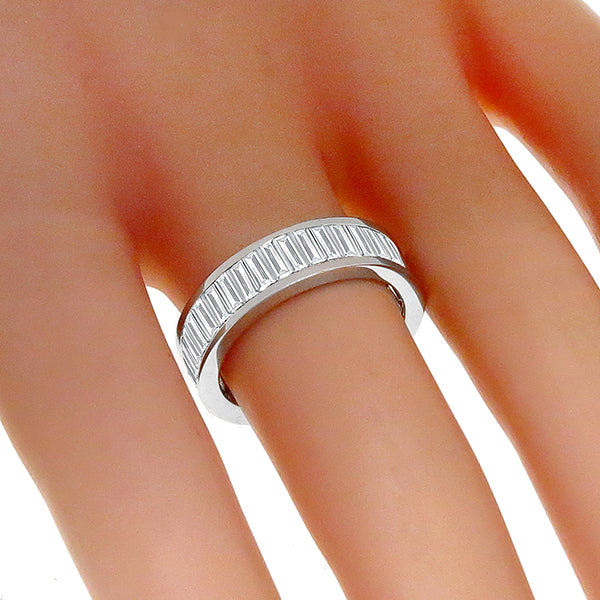 Estate 3.41ct Baguette Brilliant Diamond Eternity 18k White Gold Wedding Band