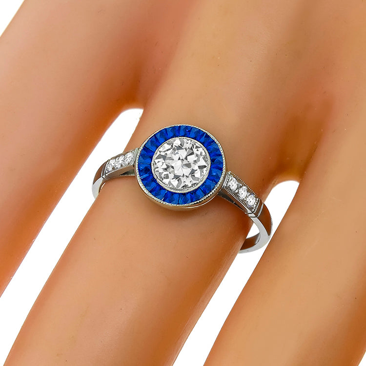 Art Deco Style GIA Certified 0.58ct Circular Diamond Ring