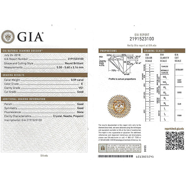 Art Deco GIA Certified 0.59ct Round Brilliant Diamond Platinum Engagement Ring