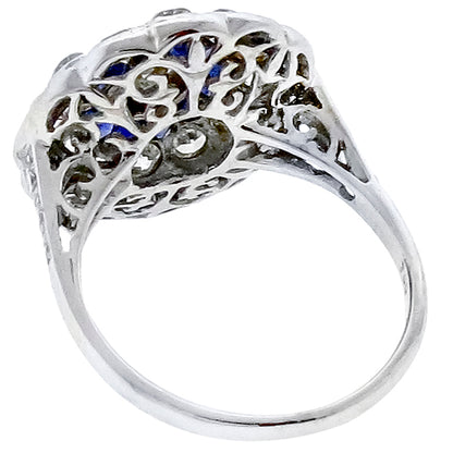 Art Deco Style 1.72ct Diamond 2.27ct Sapphire 18k Gold Ring