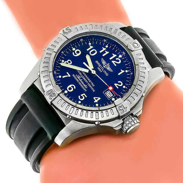 Breitling Chronometre Automatic Stainless Steel Watch with Rubber Strap