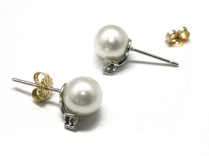 Pearl 0.15ct  Dimaond Earrings