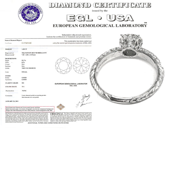 Peregrina 1.28ct Transition Round Brilliant Diamond Platinum Engagement Ring