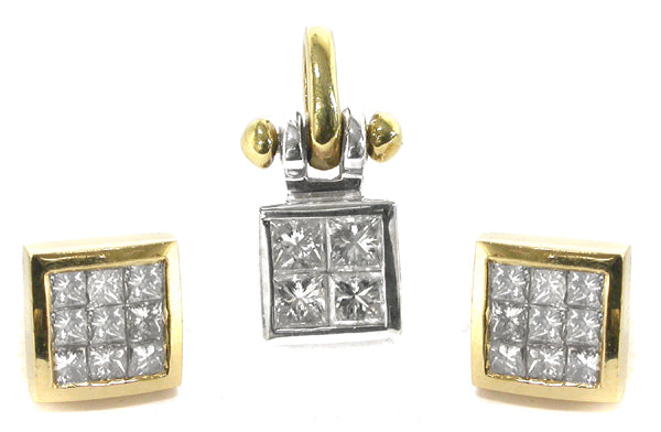 Princess Cut Diamond 18k Gold  Jewelry Set