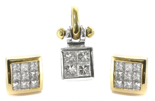 Princess Cut Diamond 18k Gold  Jewelry Set