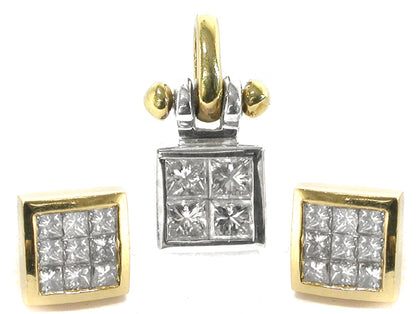 Princess Cut Diamond 18k Gold  Jewelry Set
