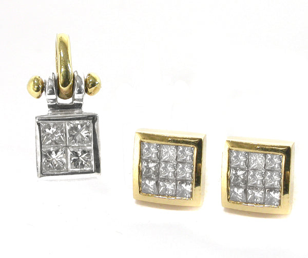 Princess Cut Diamond 18k Gold  Jewelry Set