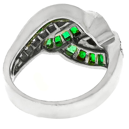 Estate 1.27ct Square Cut Emerald 0.34ct Round Cut Diamond Platinum Ring