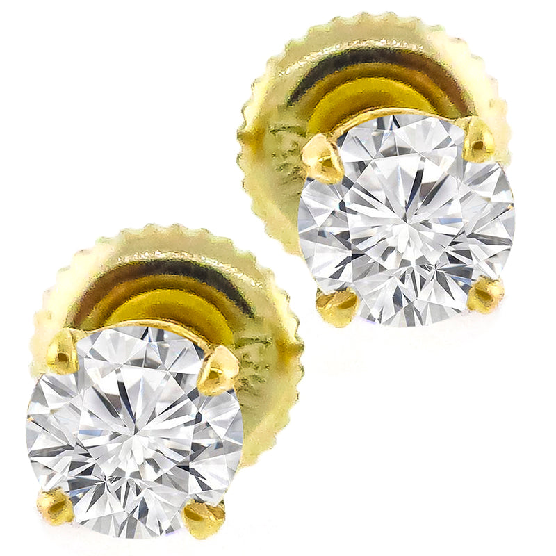 Estate 0.80ct Round Brilliant Diamond Screw Back 14k Yellow Gold Stud Earrings