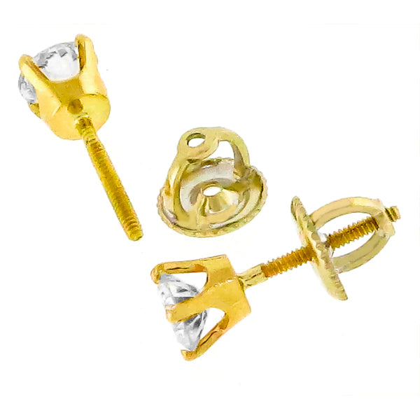 Estate 0.80ct Round Brilliant Diamond Screw Back 14k Yellow Gold Stud Earrings